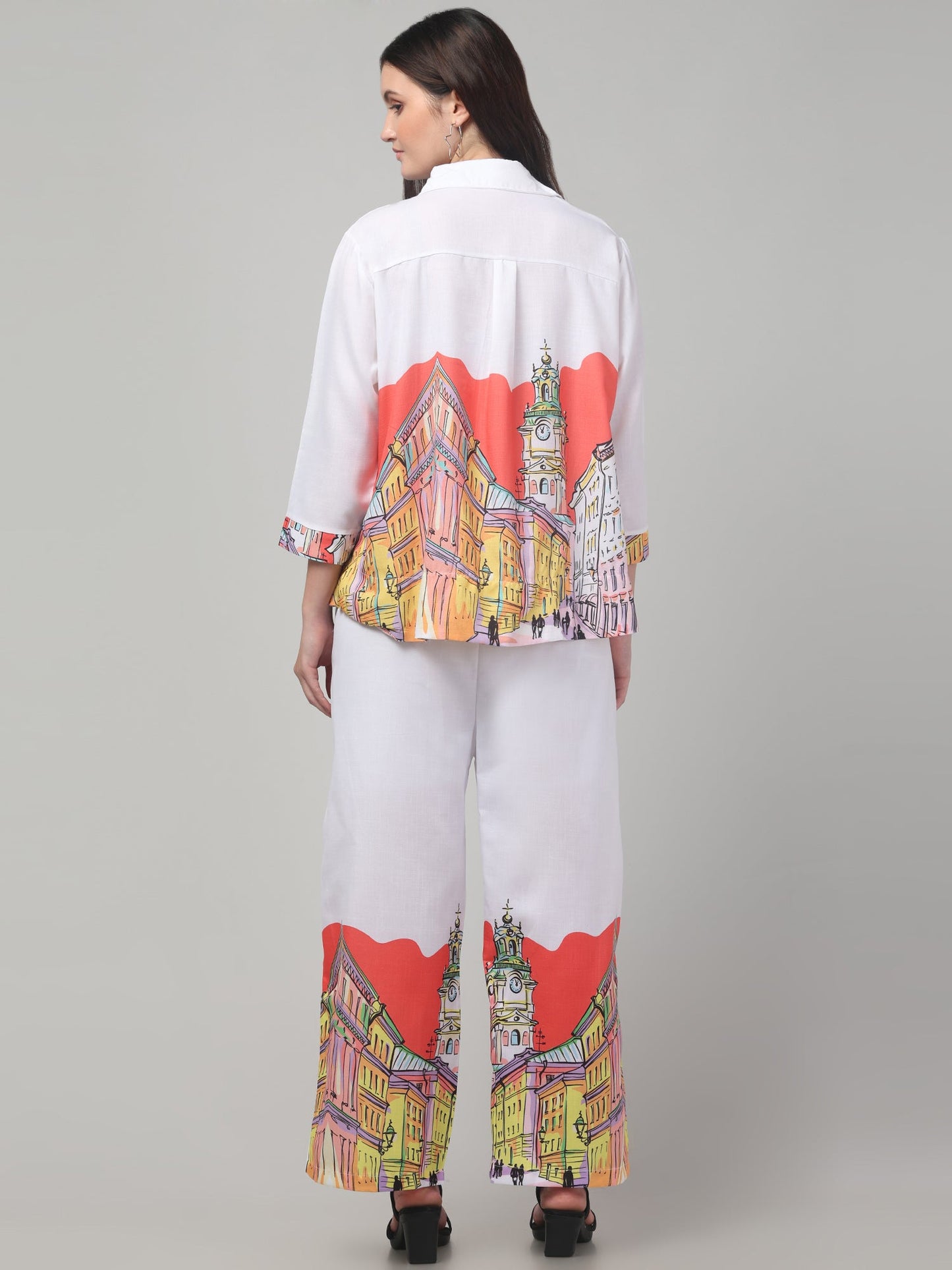 White Printed Co ord Set For Womens