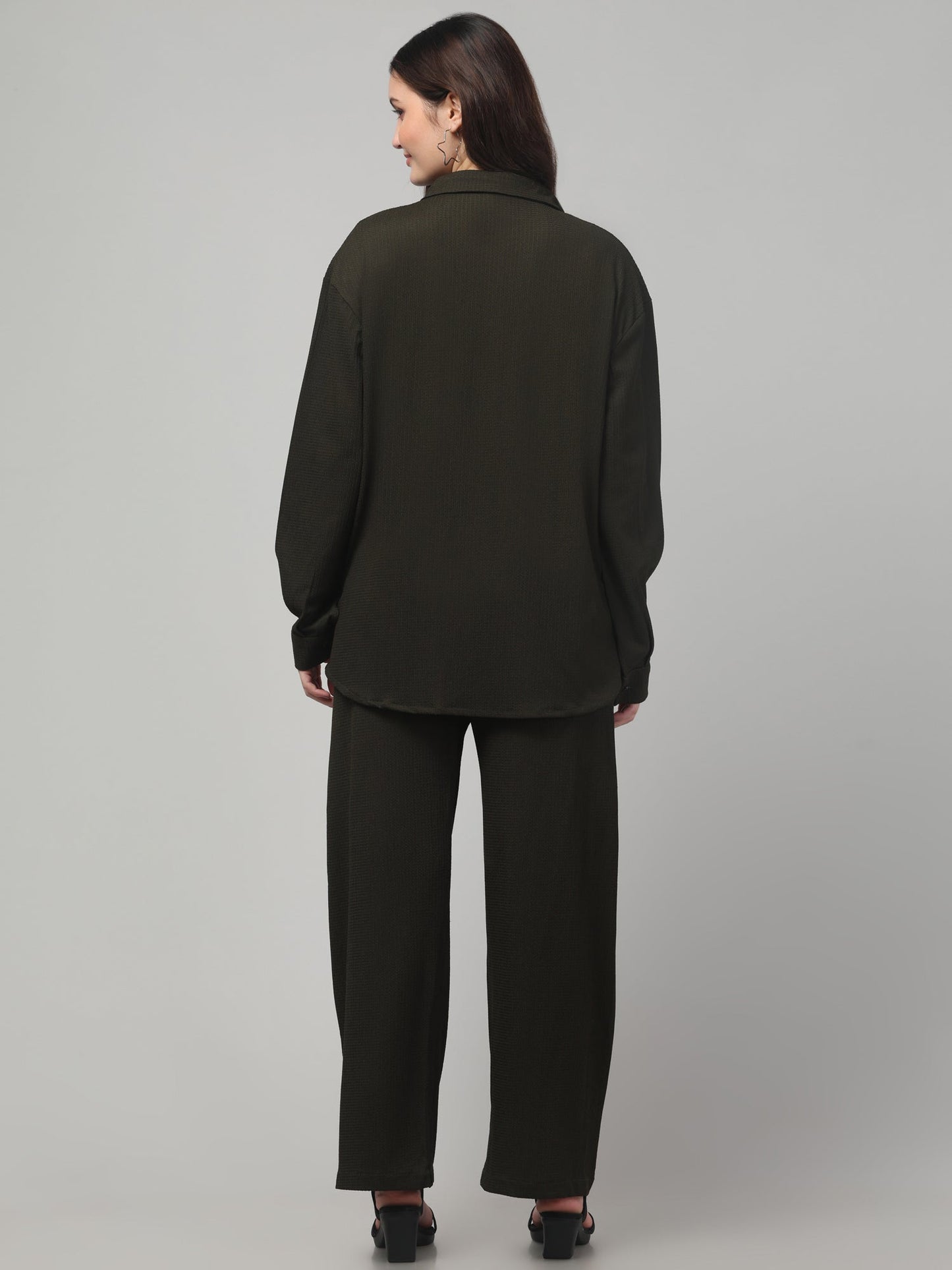 Olive Green Solid Co ord Set For Womens