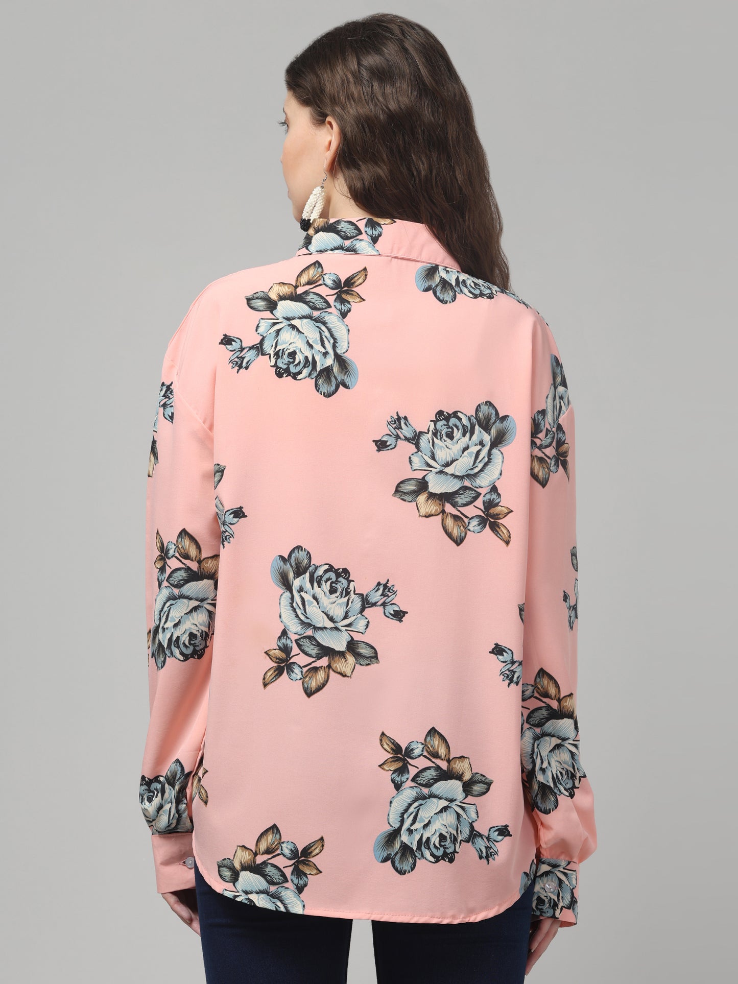 Pink Printed Floral Shirt For Womens