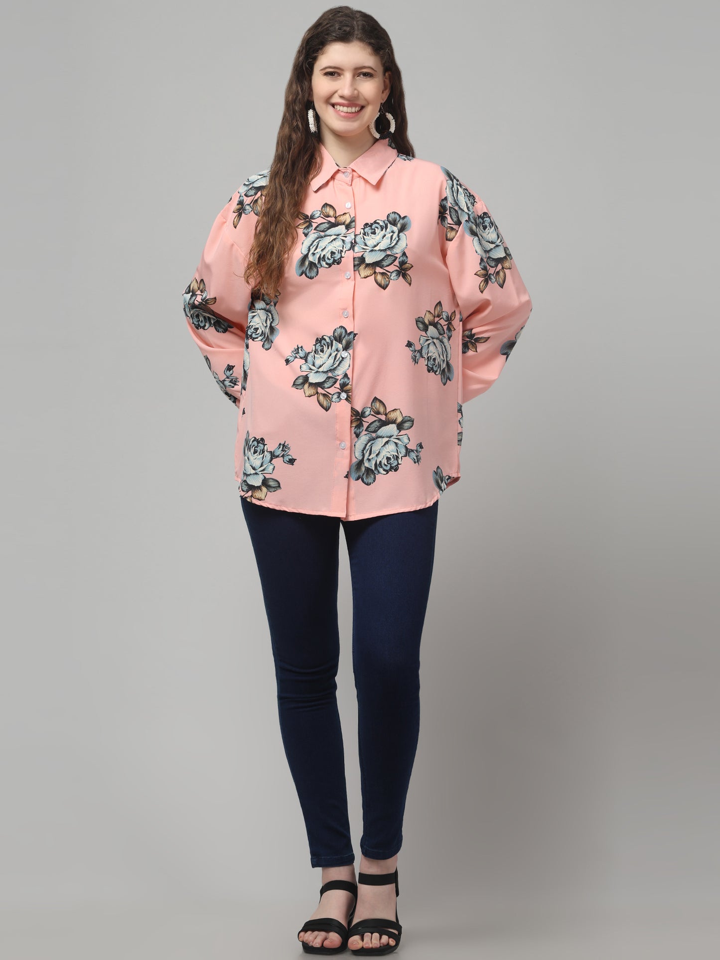Pink Printed Floral Shirt For Womens