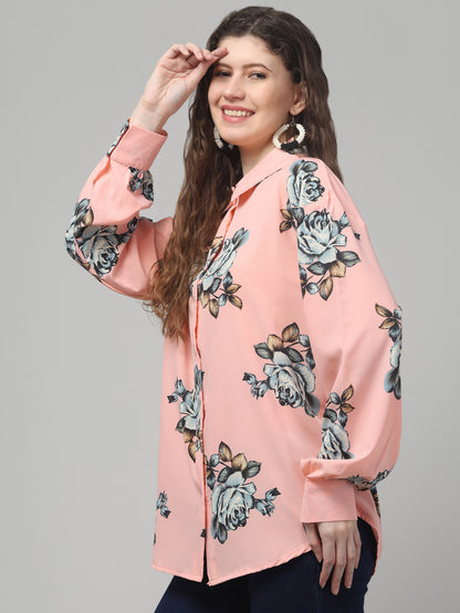 Pink Printed Floral Shirt For Womens