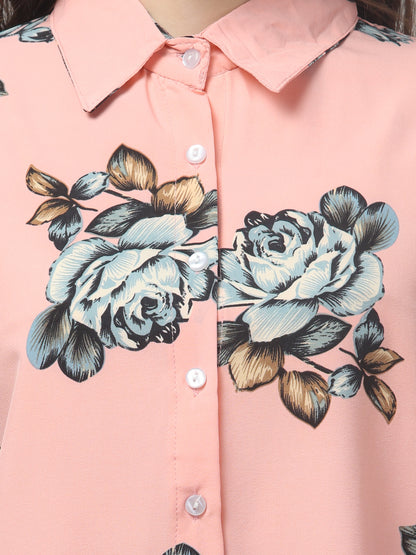 Pink Printed Floral Shirt For Womens