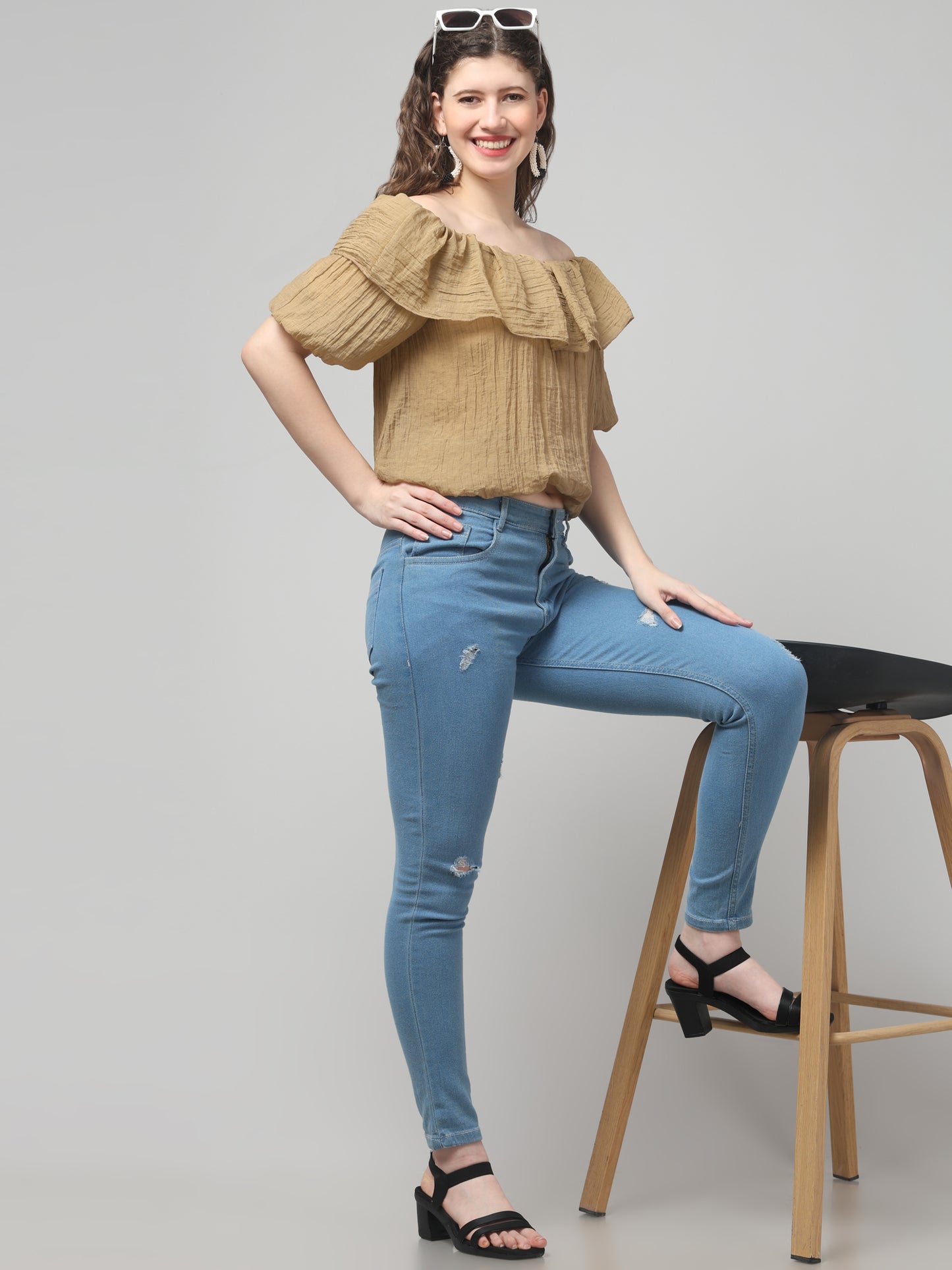 Brown Off Shoulder Top For Womens