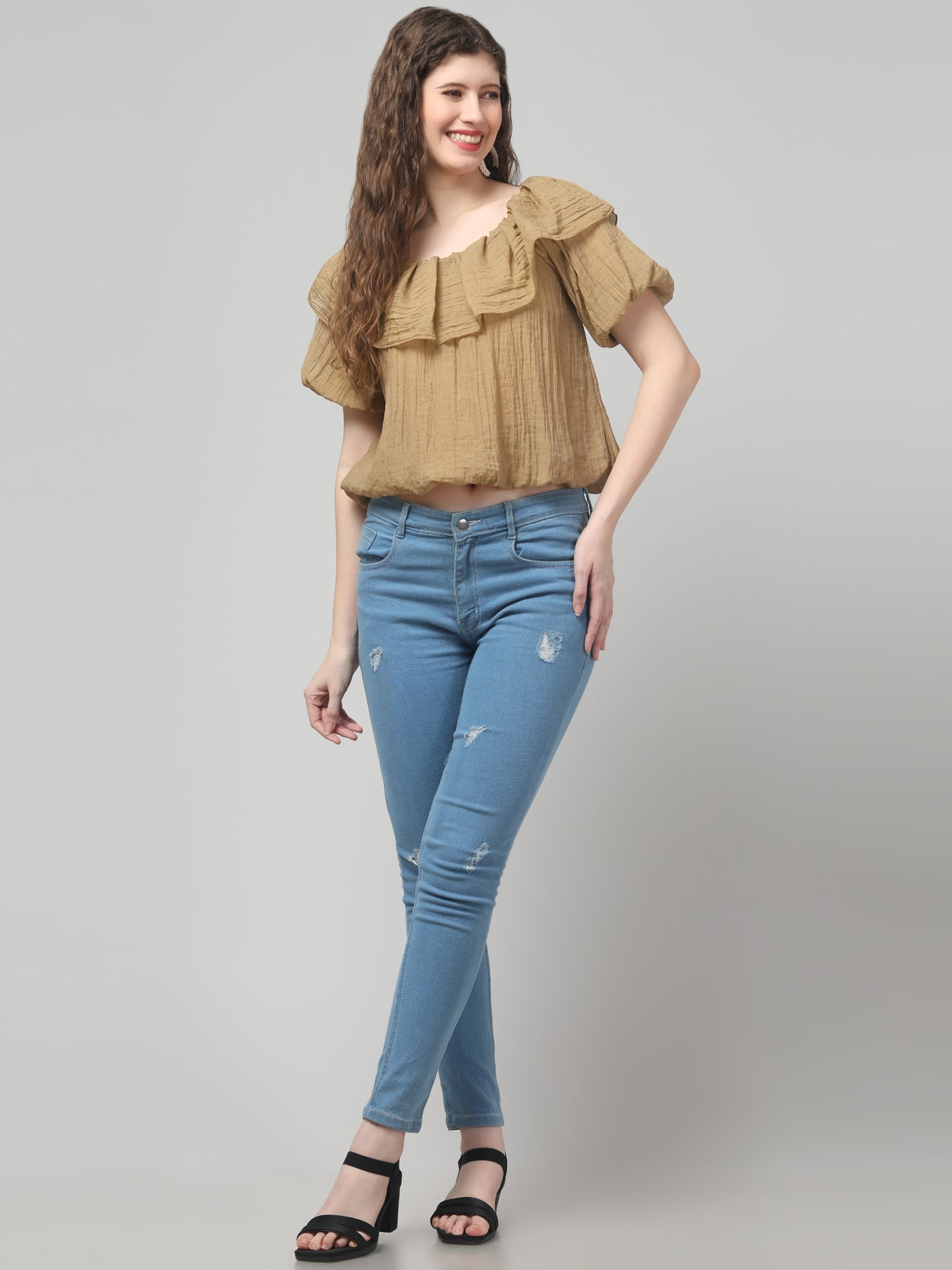 Brown Off Shoulder Top For Womens