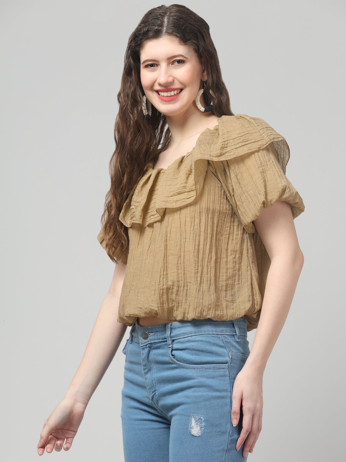 Brown Off Shoulder Top For Womens
